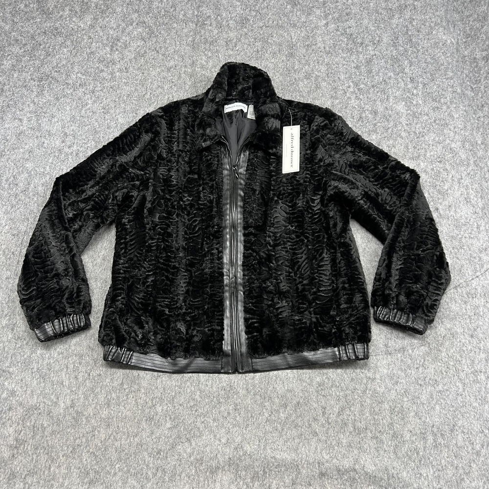 Alfred Dunner Jacket Womens 10 Black Faux Fur Full Zip Lined Winter Warm Coat